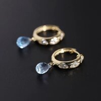 Thương Hiệu Mới Bầu Trời Xanh Topaz Bông Tai Nữ S925 Bạc Kẻ Sát Nước Giọt Nhiều Màu Sắc Kho Báu Bông Tai Nữ Phù Hợp Với