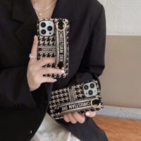 Thương hiệu sang trọng DIO Thêu houndstooth Vỏ điện thoại dây đeo cổ tay cho iphone 15 14 13 Pro Max i13 13pro 11ProMax i11 12Pro 12 Pro Max Ốp lưng bảo vệ