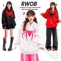 Thương hiệu sang trọng hip hop Nhện rò rỉ cardigan nữ Thu Đông Retro giản dị dáng rộng tình nhân có mũ trùm đầu cặp đôi phù hợp với áo khoác