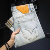 Thương Hiệu Thời Trang Quần Jean Nam Giữa Eo Slim Fit Quần Bút Chì Thường Ngày Quần Nam