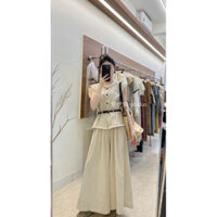 (THUY HUONG NGUYEN) Set Áo Gile Kèm Belt Mix Chân Váy Dáng Dài