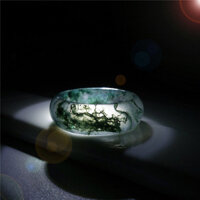 Thủy Sinh Mã Não Nhẫn Đá Nổi Hoa Vòng Cỏ Chổi Ngọc Nam Nữ Cặp Đôi Đuôi Nhẫn❀11.5