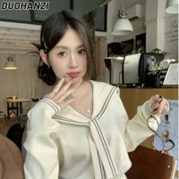 Thủy Thủ Cổ Áo Dệt Kim Phong Cách Đại Học Trẻ Trung Ngắn Eo-Tight Slim Fit Áo Len