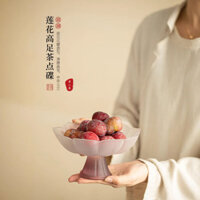 Thủy Tinh Chân Cao Trà Sen Đĩa Làm Mới Bằng Kính Đĩa Trái Cây Bàn Trà Phòng Khách Trung Quốc Đơn Giản Đĩa Trái Cây Bánh Ngọt Đĩa