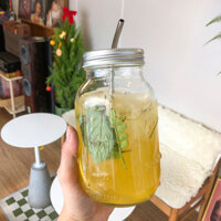 Thủy Tinh Kín Salad Lọ Lạnh Pha Tay Pha Cà Phê Cốc Thủy Tinh Mỹ ins Mason Jar Mason Rơm Cốc