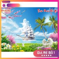 Thuyền buồm xuôi gió in lên vải lụa bức tranh dán tường có kích thước theo yêu cầu