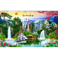 Thuyền buồm xuôi gió in lên vải lụa bức tranh dán tường có kích thước theo yêu cầu