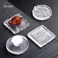 Thuyền Trà Dưỡng Ấm Tử Sa, Đế Kê Lót Ấm Chén Bằng Thủy Tinh Hình Hoa Sen AX3563