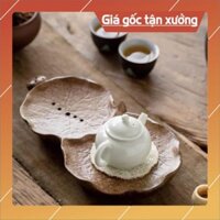 Thuyền trà, khay trà gốm sứ dáng lá sen khô tiện dụng
