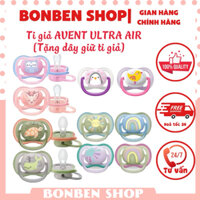 Ti giả Avent ULTRA AIR núm silicon dẹt hỗ trợ chỉnh nha [Tặng 1 dây kẹp ti giả]