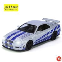 Tỉ lệ 1 / 32 1 / 24 Diecast nhanh chóng và dữ dội 🔥NISSAN SKYLINE GTR R34🔥 mô hình kim loại đồ chơi ô tô có âm thanh, đèn, chạy bộ