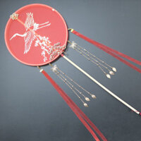 Ti Nan Linh Sản Phẩm Mới Quạt Cần Cẩu Cổ Gãy Cloud Fan Bronzing Tay Cầm Dài Quạt Tre Có Tua Rua Streamer Quạt Mặt Dây Chuyền Hanfu Quạt Ảnh