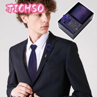 Tichso 4 Cái / bộ Khuy măng sét Hanky, Bộ trâm cài buộc cổ có thể điều chỉnh sang trọng, Hộp quà tặng Jacquard Business Paisley Bộ đồ nam Ve áo hoa cho nam