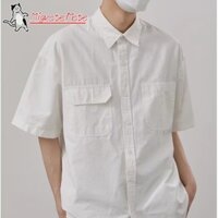 Tide BEAR Áo Sơ Mi Nam Mới Phiên Bản Hàn Quốc Retro Thường Ngày Sang Trọng Màu Trơn Nút Bỏ Túi Đôi Cardigan Thiết Kế Cảm Thấy Nặng Rời Thiếu Niên Cặp Đôi Thời Trang Nửa Tay Áo