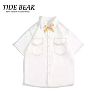 TIDE BEAR Nhật hệ thời trang nam Áo sơ mi ngắn tay phong cách retro