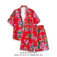 Tide BEAR Phong Cách Thái Lan In Áo Sơ Mi Quần Short Phù Hợp Với Nam Hawaii Đi Biển Áo Sơ Mi Tay Ngắn