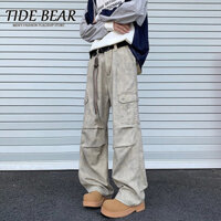 Tide BEAR Quần yếm ống rộng bằng đá cẩm thạch phong cách Mỹ