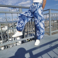 Tie-dye Quần Chống Muỗi Size Lớn 3.5 Quần Vân Nam Mỏng Nữ Voi Thái Cotton Lụa✨Quần Pyjama Bloomers Beach