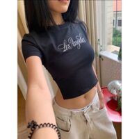 [tiemmem/ new còn tag] pass áo baby tee hồng thêu chữ LA khoét lưng croptop y2k sexy