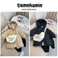 tiemnhamin Áo khoác phao dáng dài có mũ lông vũ siêu nhẹ chống thấm nước giữ nhiệt cho bé trai bé gái chất lượng cao