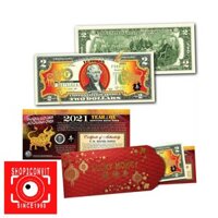 Tiền 2 USD hình con Trâu mạ vàng lì xì 2021