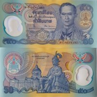 Tiền giấy nhựa UNC 9C Thái Lan 50 Baht, tiền kỷ niệm 50 năm đăng quang của vua, 1996/3.3