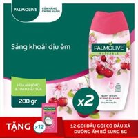 [Tiện lợi khi du lịch] Bộ 2 Sữa tắm Palmolive dưỡng ẩm 200gx2 và 12 dầu gội kèm dầu xả Palmolive Dưỡng Ẩm bổ sung từ sữa dừa 6g x12