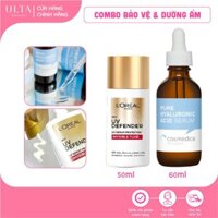 [TIẾT KIỆM 100K] COMBO Kem Chống Nắng L'Oreal UV Defender Invisible Fluid & Tinh Chất Cosmedica Hyaluronic Acid Serum