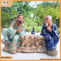 Tiểu cảnh 2 ông lão đánh cờ 2 kích thước, tượng đánh cờ, tượng tiểu cảnh đánh cờ gốm Bát Tràng