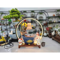 tiểu cảnh mèo thần tài kết hợp bể cá kèm phụ kiện