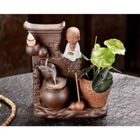 Tiểu cảnh thác khói trầm hương thiên nhiên khói tỏa ngược có chú tiểu, nhang trầm không tăm [Tổng Kho Dụng Cụ Trầm Hương
