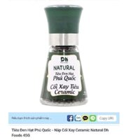 Tiêu Đen Phú Quốc , Loại Nguyên Hạt, Nắp Cối Xay Ceramic, Lọ 45g