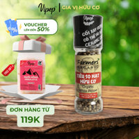 Tiêu sọ hạt hữu cơ Farmers' Organic Vipep hũ thủy tinh 55gr cay thơm tự nhiên - Gia vị hữu cơ Vipep