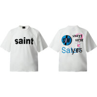 Tiểu Thuyết Nhỏ Cổ Thiết Kế Kỹ Thuật Số Tiêm Trực Tiếp In Hình Áo Thun High Street Retro Nặng Cổ Tròn Tay Ngắn Unisex
