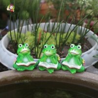 Tiezi 3 Con Ếch Đọc Sách Các Bức Tượng Nhỏ, Hoạt Hình Ếch Xanh Trong Chậu Thảm, Thủ Công Sáng Tạo Thủ Công Nhựa Dễ Thương Tượng Động Vật Chậu Cây