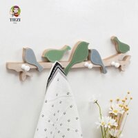 TIEZI Móc treo tường hình chim TIEZI, Giá treo chìa khóa gỗ treo tường sáng tạo, Dễ dàng lắp đặt 4 móc không độc hại Giá đỡ tủ quần áo Đồ dùng nhà bếp