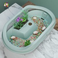 Tiezi Rùa Bể 1 Phụ Kiện Thú Cưng Nhỏ Có Thể Tháo Rời Đa Năng Với Basking Island Rùa Hộp Ăn