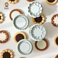 TIEZI Tiezi 3 / 4 Dụng cụ cắt bánh quy sô cô la, Khuôn bánh quy ép tay màu xanh, Dụng cụ cắt bánh mì kẹp hoa 3D bằng nhựa tráng miệng