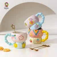 Tiezi Yến Mạch Bát Cốc, Hoa Văn Dễ Thương Gốm Ăn Sáng Cốc, Bền Hình Bầu Tay Sơn Dung Tích Lớn Cốc Cà Phê Cho Trà Sữa Sô Cô La Nóng