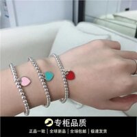 Tiffany Vòng Tay Hạt Tròn Mạ Bạc 925 Hình Trái Tim Đỏ / Xanh Dương