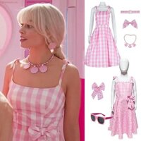 Tiformen Barbie Bộ Trang Phục Hóa Trang, Margot Robbie Quần Áo Màu Hồng Barbie Váy Kẻ Sọc Màu Hồng, Thắt Nơ Ngọt Ngào Vòng Tay Vòng Cổ Nữ Đầm Trẻ Em