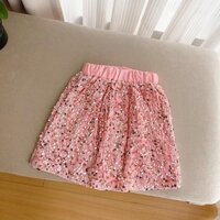 Tiingxuyu Bé Gái Mùa Xuân Hồng Đính Kim Sa Lấp Lánh Váy Phong Cách Mới Bé Gái Thời Trang Thắt Lưng Co Giãn Phong Cách Học Sinh Váy Ngắn