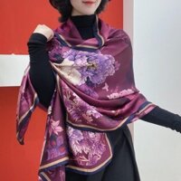 Tím Hoa Mẫu Đơn Dài Khăn Nhiếp Chính Thổ Cẩm Khăn Lụa Khăn Sườn Xám Khăn Choàng Chống Nắng Đi Biển Khăn Khăn Khăn