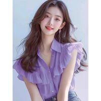 Tím Thanh Lịch Cao Cấp Áo Sơ Mi Ngắn Tay Nữ Mùa Hè Độc Đáo Đẹp Nhỏ Siêu Đẹp Xù Bay Tay Top 25.2.9