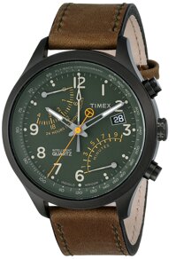 Timex Men's T2P381 Stainless Steel Watch with Olive Leather Band