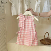 Timo Bé Gái Mùa Hè Hồng Trắng Kiểm Tra Nơ Váy Thời Trang Cho Bé Đầm Hàn Quốc Hợp Thời Trang Trẻ Em