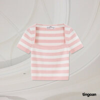 TINGOAN - Áo len crop lửng ngắn tay cổ vuông kẻ trắng hồng BORA BORA và TOP/PK phiên bản mới nhất tháng 6.2024