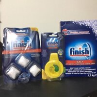 Tinh dầu Finish khử mùi Máy rửa bát chén.Vỉ 3 viên vệ sinh máy. hộp muối làm mềm nước 1.2 kg