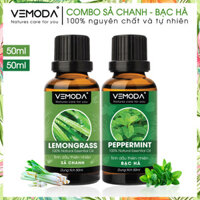 Tinh dầu xông phòng cao cấp gồm 2 chai tinh dầu nguyên chất tinh dầu Sả chanh 50ml  tinh dầu Bạc hà 50ml Vemoda