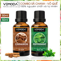 Tinh dầu xông phòng cao cấp gồm 2 chai tinh dầu nguyên chất tinh dầu Bạc hà 50ml  tinh dầu Vỏ quế 50ml Vemoda